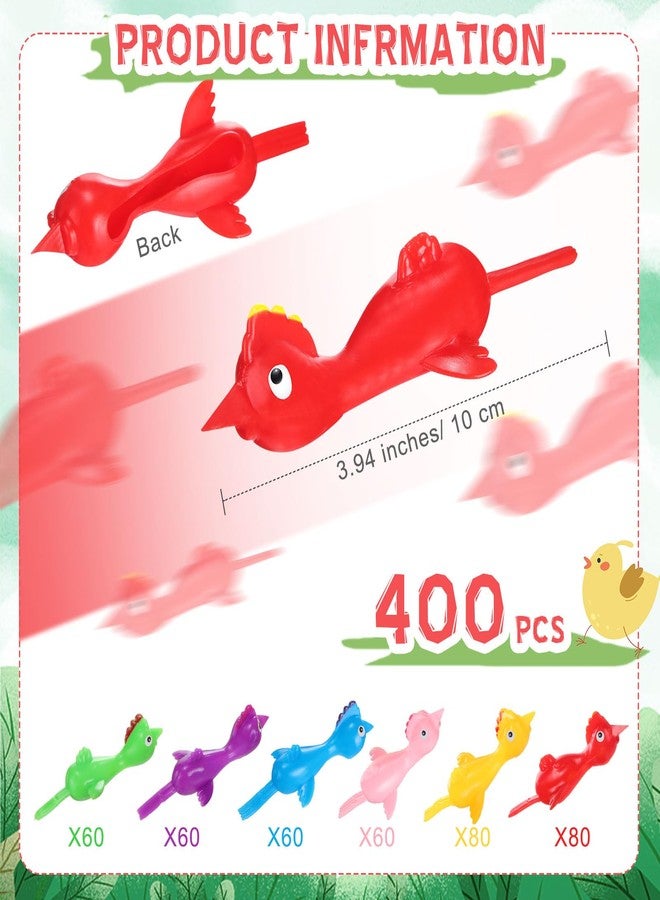 Poen بوين 400 قطعة دجاجة مقلاع 3.94 بوصة هدايا حفلات دجاج طائر مطاطي مطاطي لعبة إطلاق فراخ لعبة نشاط هدايا أعياد الميلاد حشو أكياس الهدايا (متعدد الألوان) - Image 4